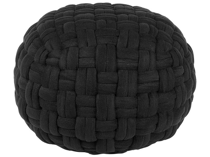 Pouffe Black Velvet Basket Weave Handmade Round 45 x 35 cm EPS Filling Footstool Ottoman Beliani