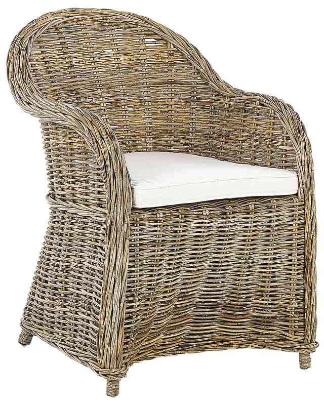 Garden Armchair Natural Rattan with Cotton Seat Cushion Off-White Indoor Outdoor Beliani