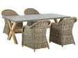 Garden Dining Set Natural Concrete Table 4 Rattan Wicker Chairs with Cotton Cushions Beliani