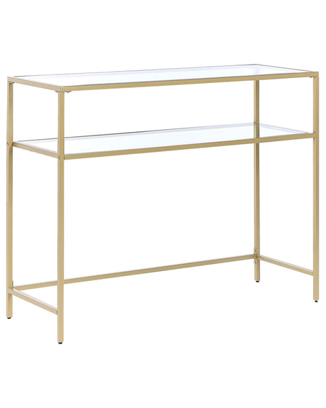 Console Table Gold Tempered Glass Iron 100 x 36 cm Shelf Rectangular Glam Modern Living Room Bedroom Hallway Beliani