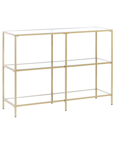 Console Table Gold Tempered Glass Iron 100 x 30 cm 2 Shelves Rectangular Glam Modern Living Room Bedroom Hallway Beliani