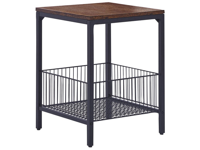 Side Table Dark Wood with Black Particle Board Iron 40 x 40 cm Metal Wire Basket Storage Square Top Industrial Modern Living Room Bedroom Beliani