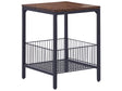 Side Table Dark Wood with Black Particle Board Iron 40 x 40 cm Metal Wire Basket Storage Square Top Industrial Modern Living Room Bedroom Beliani