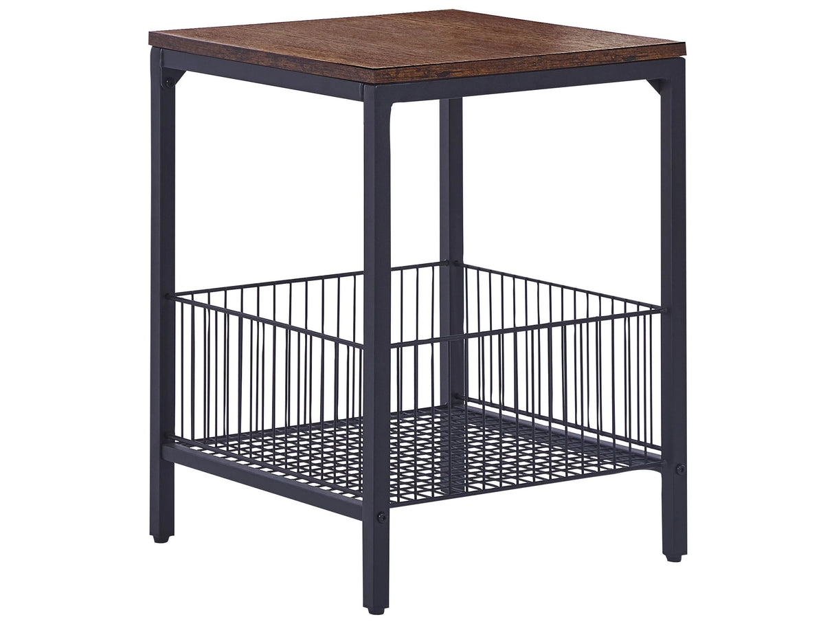 Side Table Dark Wood with Black Particle Board Iron 40 x 40 cm Metal Wire Basket Storage Square Top Industrial Modern Living Room Bedroom Beliani