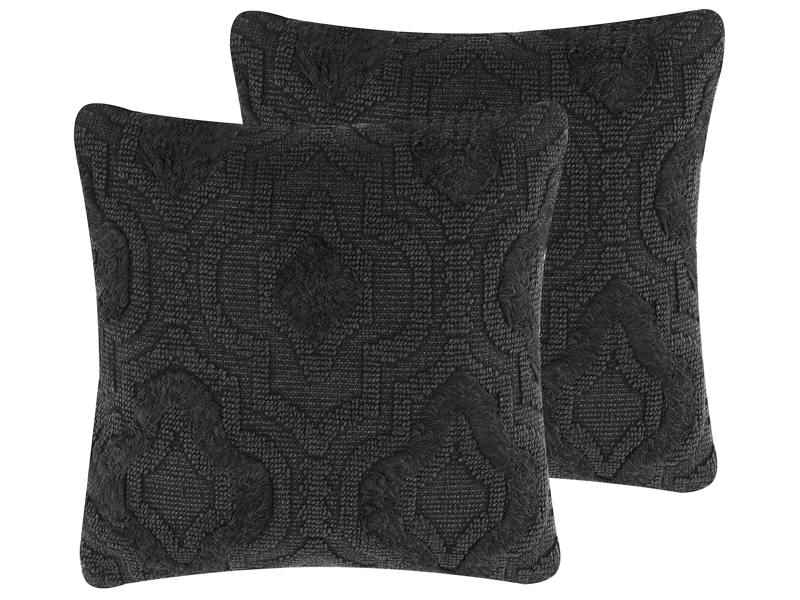 Set of 2 Decorative Cushions Grey Cotton Quatrefoil Pattern 45 x 45 cm Oriental Vintage Decor Accessories Beliani