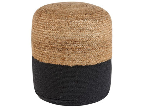 Pouf Ottoman Black Jute EPS Beads Filling Round ø 46 cm Boho Style Beliani