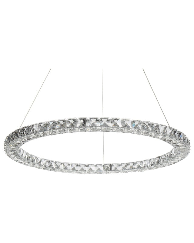 Pendant Lamp Silver Crystal Glass Steel Integrated LED Lights Ring Round Shape Hanging Modern Glamour Lighting Beliani