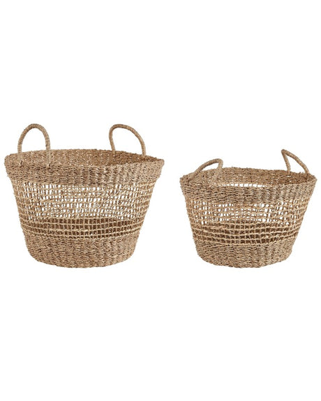 Set of 2 Baskets Natural Seagrass with Handles Woven Home Accessory Boho Style Beliani