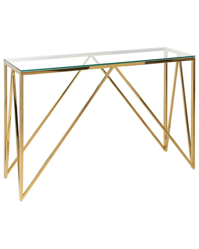 Console Table Gold Tempered Glass Stainless Steel 120 x 40 cm Rectangular Glam Modern Living Room Bedroom Hallway Beliani