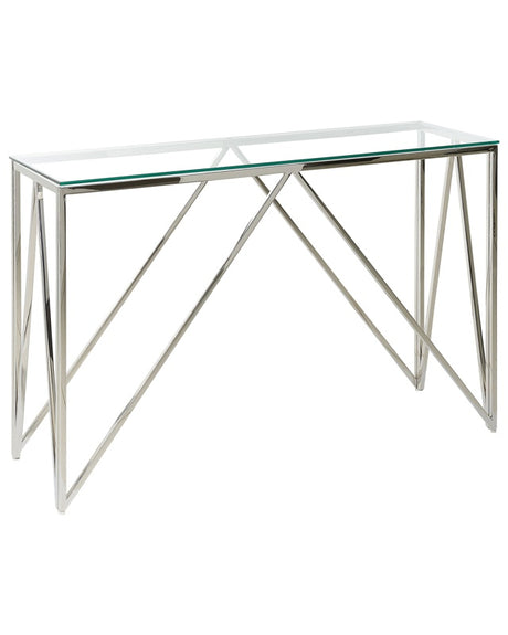 Console Table Silver Tempered Glass Stainless Steel 120 x 40 cm Rectangular Glam Modern Living Room Bedroom Hallway Beliani