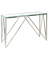Console Table Silver Tempered Glass Stainless Steel 120 x 40 cm Rectangular Glam Modern Living Room Bedroom Hallway Beliani