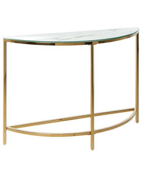 Console Table White with Gold Tempered Glass Stainless Steel 111 x 36 cm Half-Moon Glam Modern Living Room Bedroom Hallway Beliani