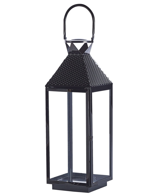 Metal Lantern Black Stainless Steel H 54 cm Pillar Candle Holder Beliani