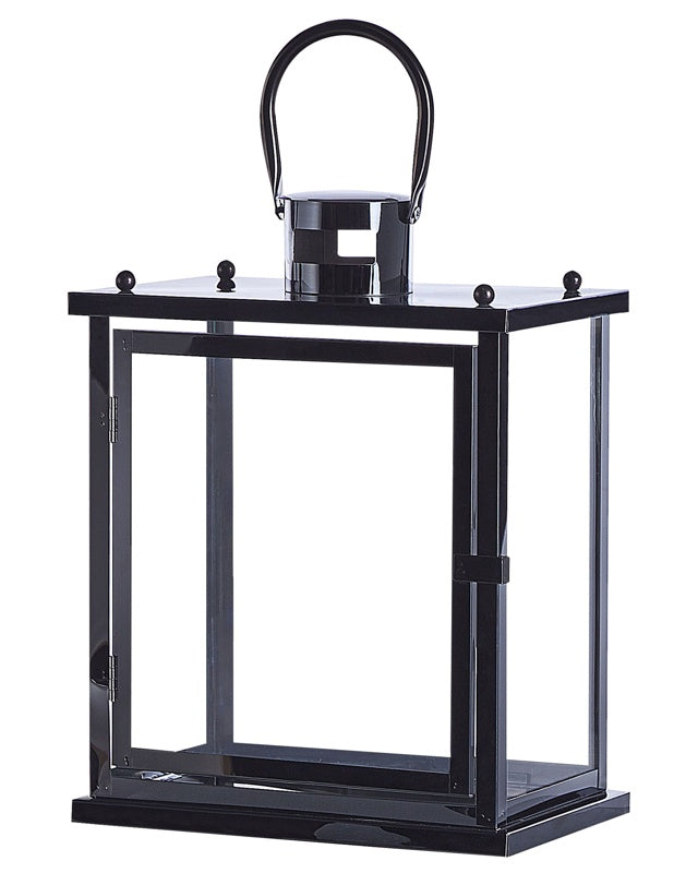 Metal Lantern Black Stainless Steel H 34 cm Pillar Candle Holder Beliani