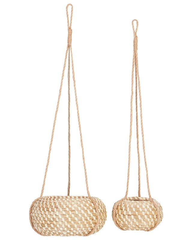 Set of 2 Hanging Plant Pots Natural Seagrass 27 x 86/ 22 x 69 cm Home Accessory Planter Boho Style Beliani