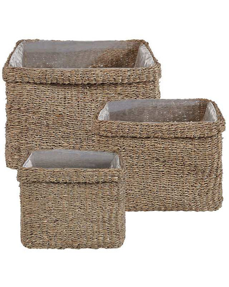 Set of 3 Plant Pots Natural Seagrass 23 x 34/ 27 x 36/ 30 x 45 cm Home Accessory Planter Boho Style Beliani