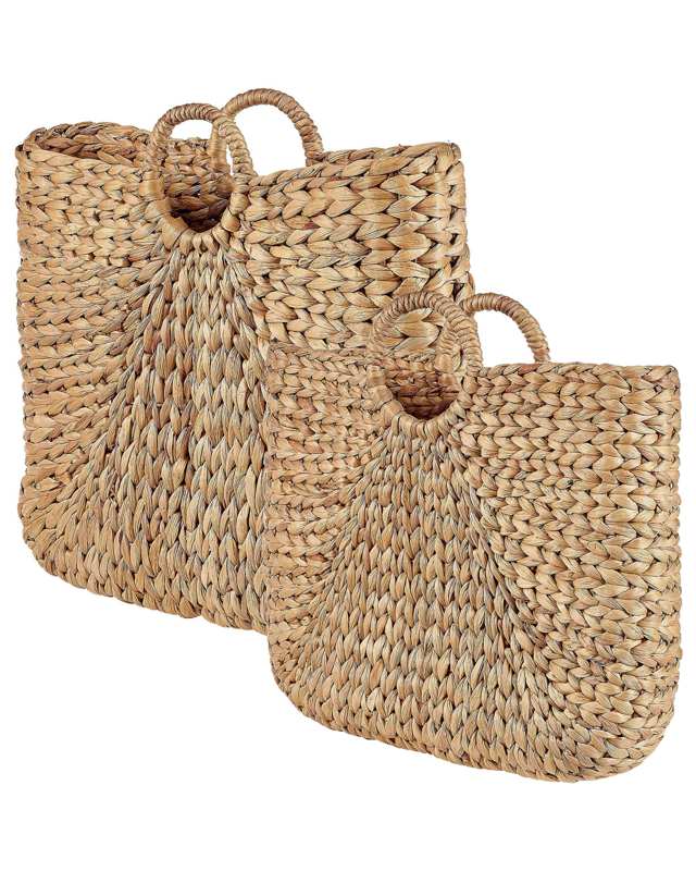 Set of 2 Baskets Natural Water Hyacinth with Handles Woven Bag Home Accessory Small Storage Beliani