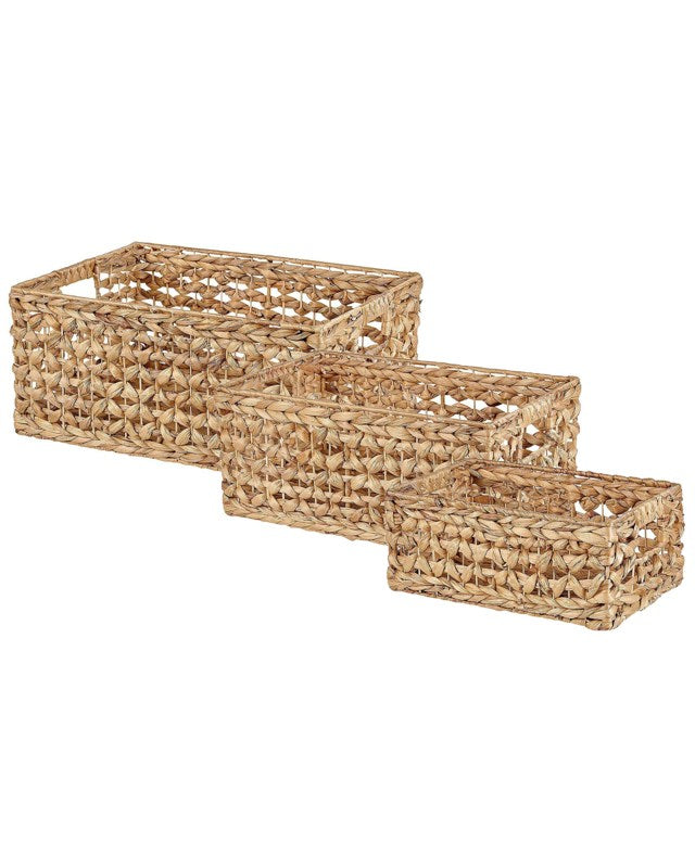 Set of 3 Baskets Natural Water Hyacinth with Handles Woven Home Accessory for Shelves Beliani