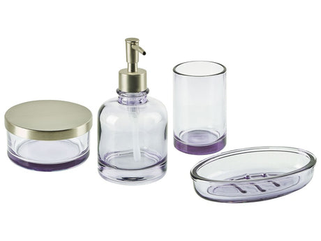 4-Piece Bathroom Accessories Set Violet Glass Glam Soap Dispenser Soap Dish Toothrbrush Holder Cup Beliani