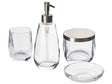 4-Piece Bathroom Accessories Set Clear Glass Glam Soap Dispenser Soap Dish Toothrbrush Holder Cup Beliani