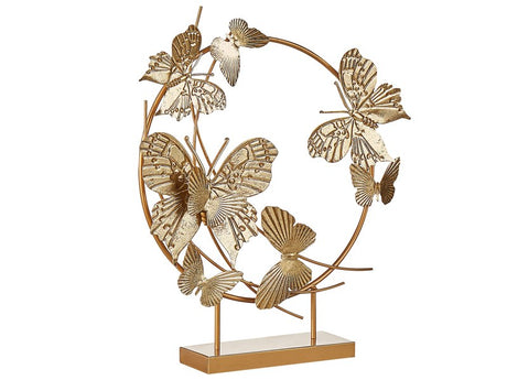 Decorative Figurine Gold Iron 48 cm Statue with Butterflies on Stand Statuette Ornament Decor Accessories Beliani