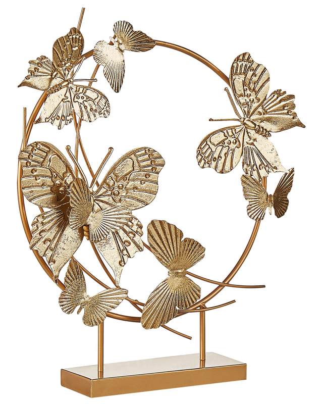 Decorative Figurine Gold Iron 48 cm Statue with Butterflies on Stand Statuette Ornament Decor Accessories Beliani