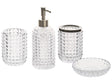 4-Piece Bathroom Accessories Set Clear Glass Glam Soap Dispenser Soap Dish Toothrbrush Holder Cup Beliani