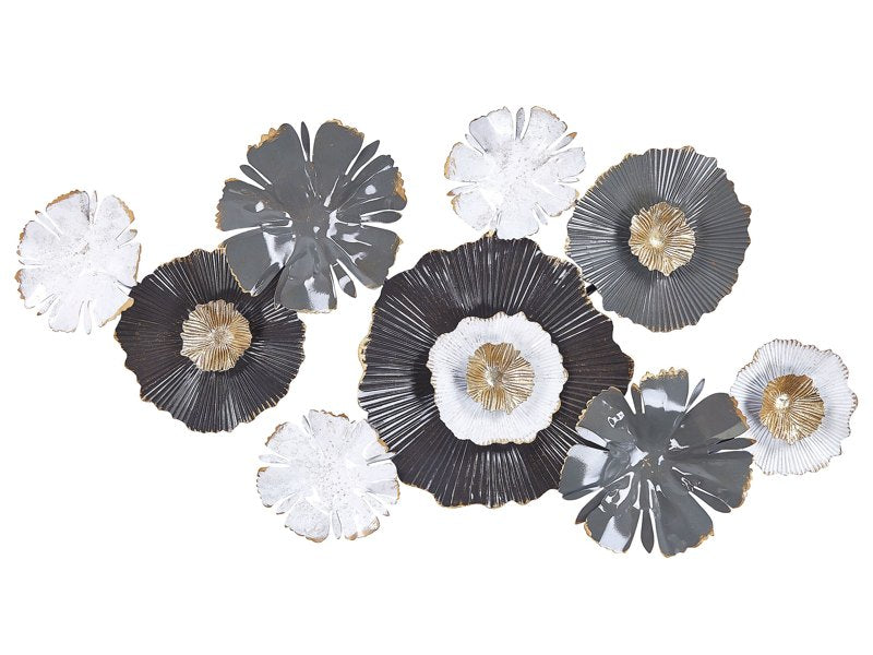 Wall Decor Grey White and Gold Iron 90 x 49 cm Metal Sculpture Art Flowers Glam Modern Accessory Beliani