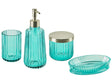 4-Piece Bathroom Accessories Set Blue Glass Glam Soap Dispenser Soap Dish Toothrbrush Holder Cup Beliani