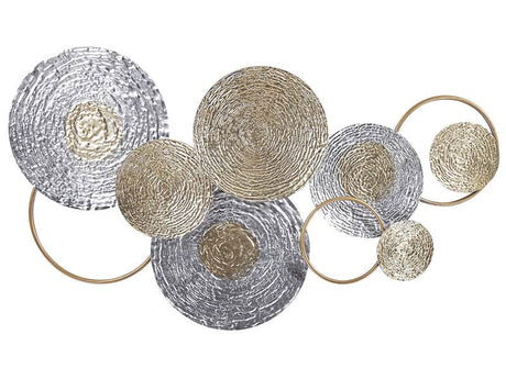 Wall Decor Gold and Silver Iron 110 x 60 cm Metal Sculpture Art Circles Nature Modern Glam Accessory Beliani