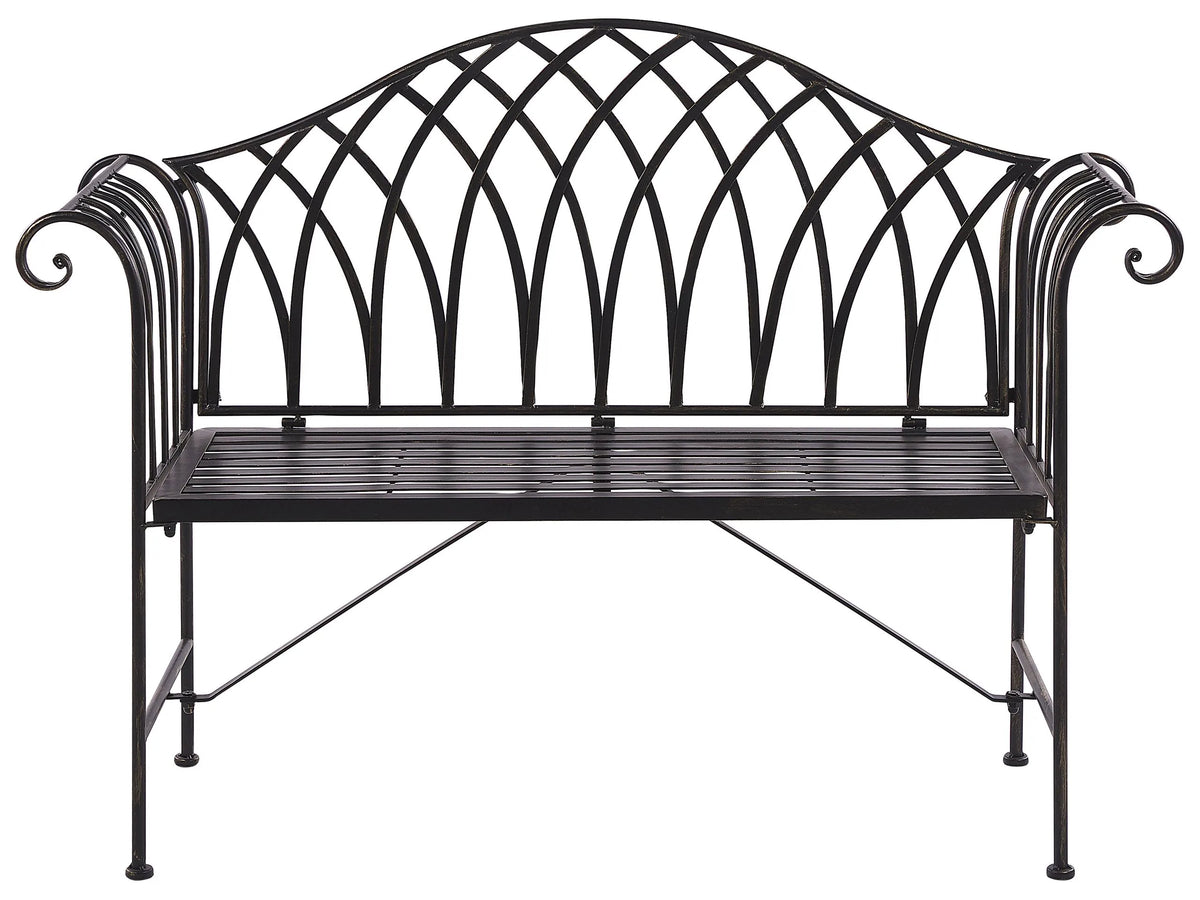 Outdoor Garden Bench Black Metal 130 cm 2 Seater Flared Armrests Vintage Style Beliani