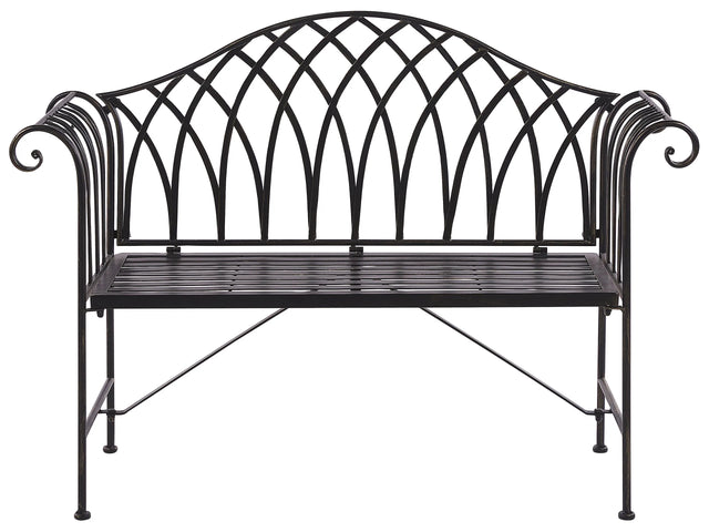 Outdoor Garden Bench Black Metal 130 cm 2 Seater Flared Armrests Vintage Style Beliani