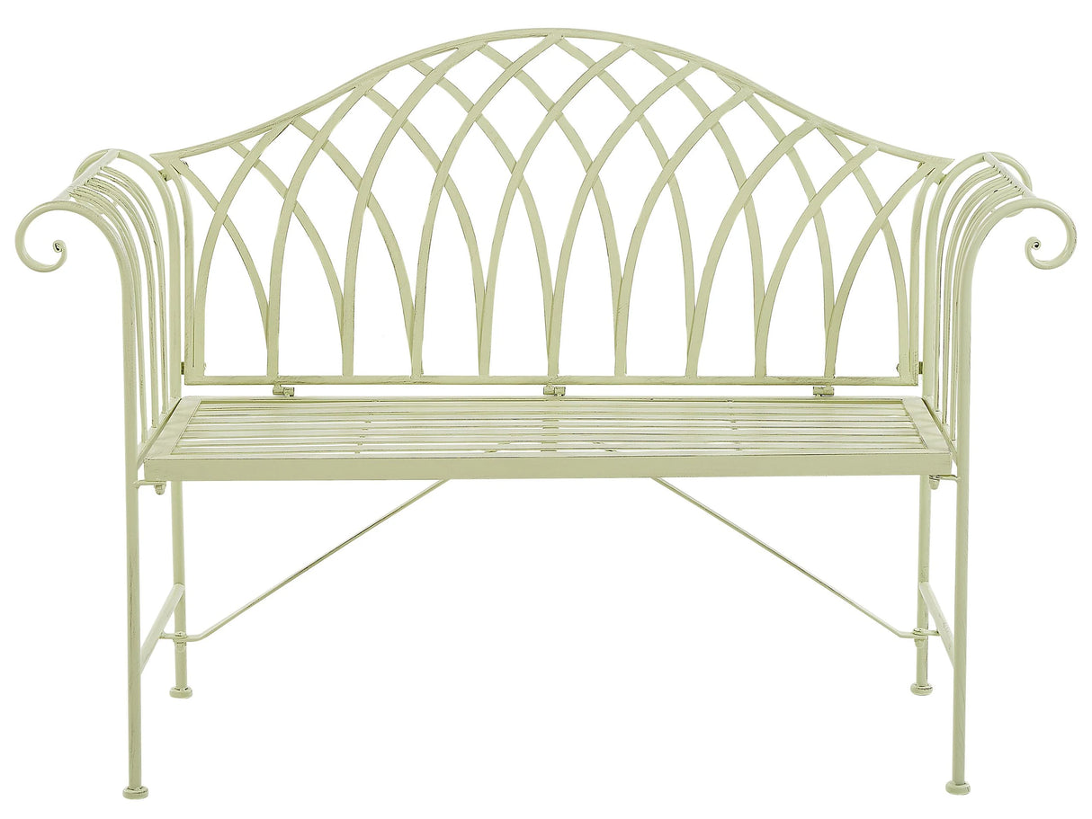 Outdoor Garden Bench Pistachio Light Green Metal 130 cm 2 Seater Flared Armrests Vintage Style Beliani