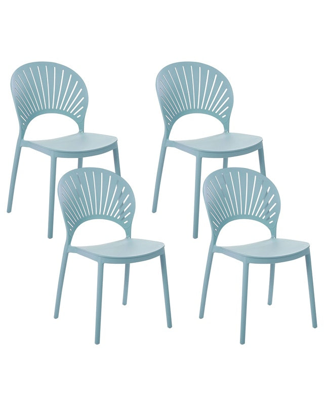 Set of 4 Dining Chairs Plastic Blue Indoor Outdoor Garden Stacking Minimalistic Style Beliani