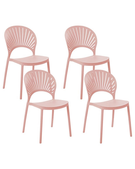 Set of 4 Dining Chairs Plastic Pink Indoor Outdoor Garden Stacking Minimalistic Style Beliani