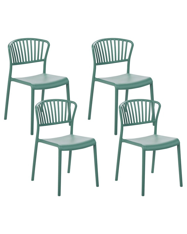 Set of 4 Dining Chairs Plastic Green Indoor Outdoor Garden Stacking Minimalistic Style Beliani