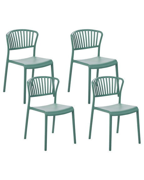 Set of 4 Dining Chairs Plastic Green Indoor Outdoor Garden Stacking Minimalistic Style Beliani