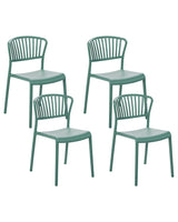 Set of 4 Dining Chairs Plastic Green Indoor Outdoor Garden Stacking Minimalistic Style Beliani