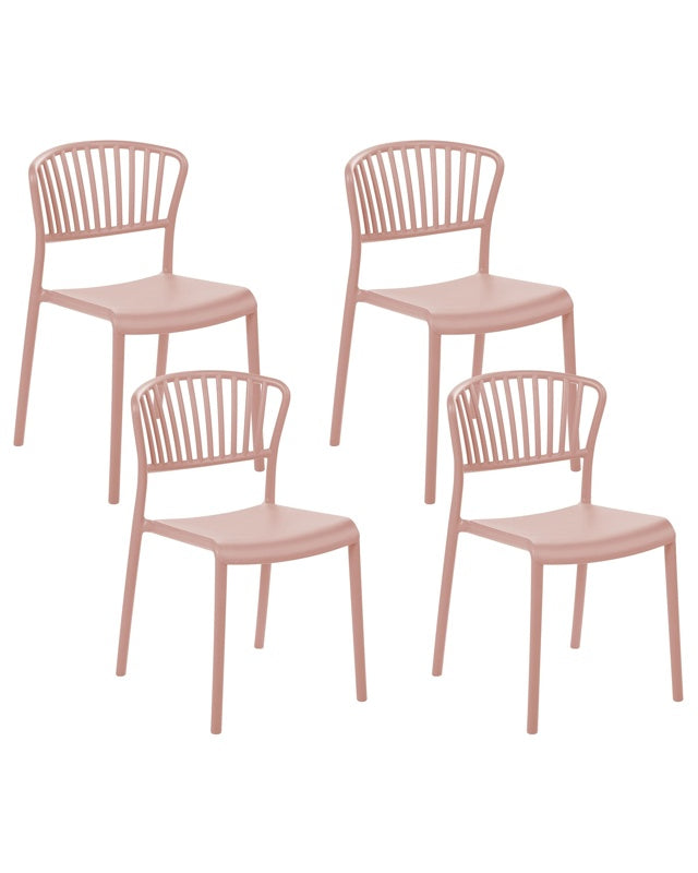 Set of 4 Dining Chairs Pink Plastic Indoor Outdoor Garden Stacking Minimalistic Style Beliani