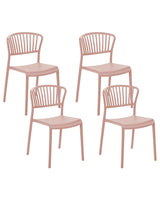 Set of 4 Dining Chairs Pink Plastic Indoor Outdoor Garden Stacking Minimalistic Style Beliani