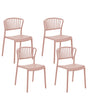 Set of 4 Dining Chairs Pink Plastic Indoor Outdoor Garden Stacking Minimalistic Style Beliani