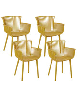 Set of 4 Dining Chairs Yellow Plastic Indoor Outdoor Garden with Armrests Minimalistic Style Beliani
