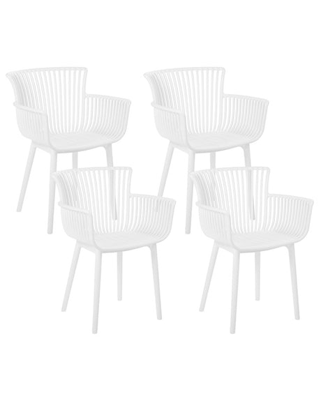 Set of 4 Dining Chairs White Plastic Indoor Outdoor Garden with Armrests Minimalistic Style Beliani