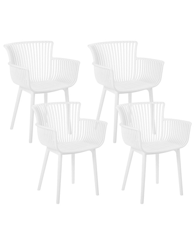 Set of 4 Dining Chairs White Plastic Indoor Outdoor Garden with Armrests Minimalistic Style Beliani