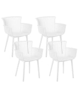 Set of 4 Dining Chairs White Plastic Indoor Outdoor Garden with Armrests Minimalistic Style Beliani