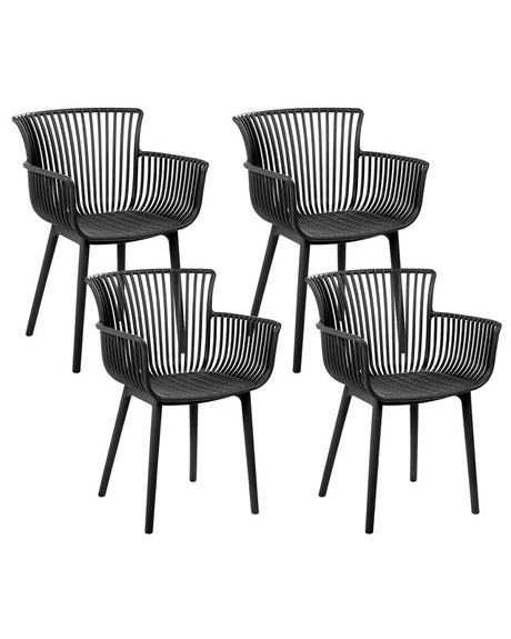 Set of 4 Dining Chairs Black Plastic Indoor Outdoor Garden with Armrests Minimalistic Style Beliani