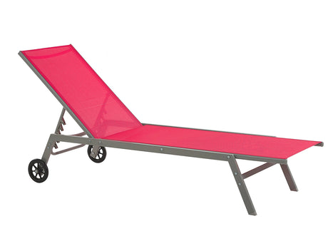 Sun Lounger Red Black Steel Frame Textile Adjustable Backrest with Wheels Modern Design Beliani