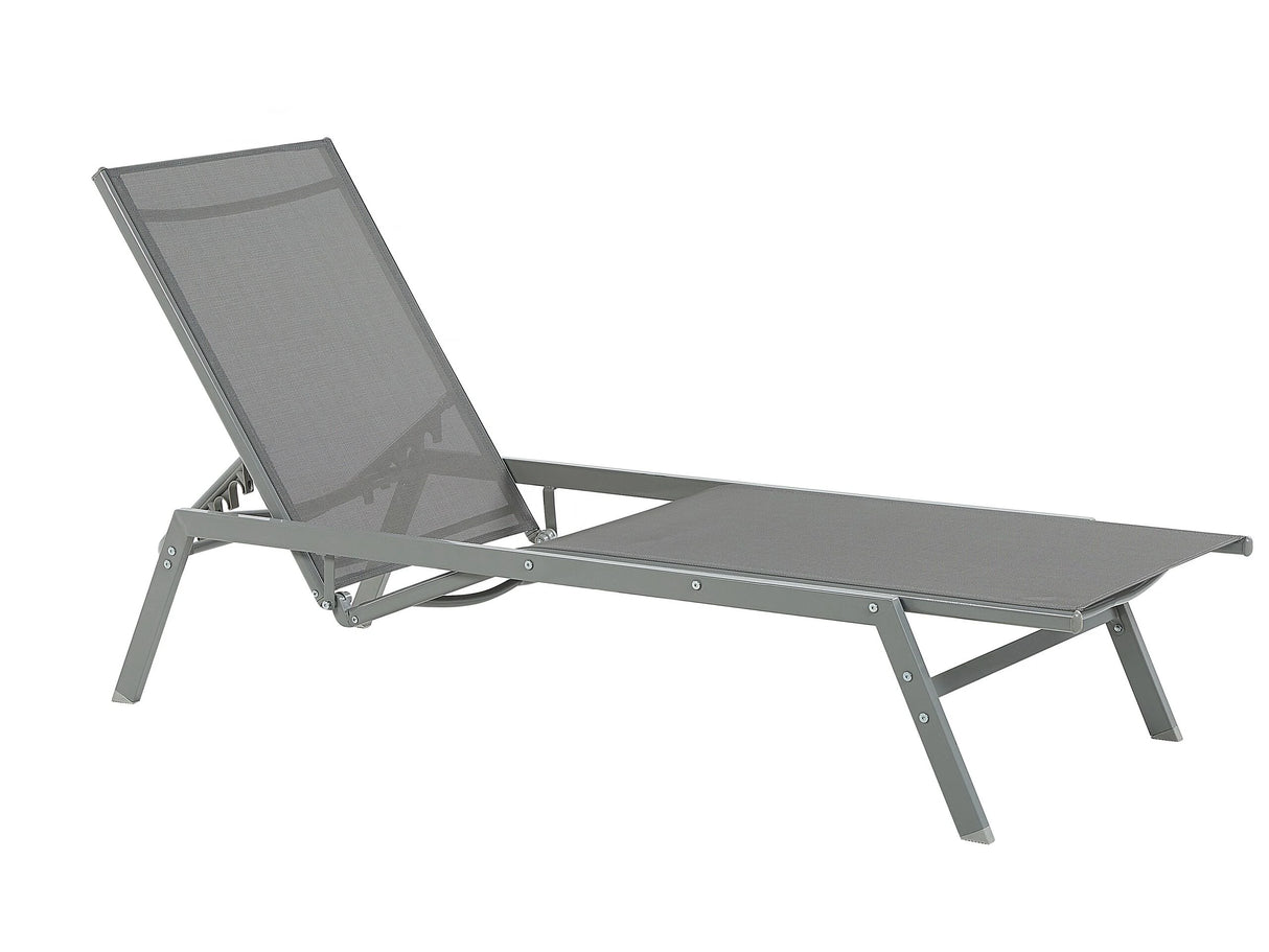 Sun Lounger Grey Steel Frame Textile Seat Adjustable Backrest UV Resistant Outdoor Furniture Beliani