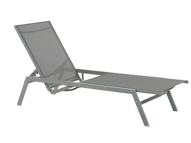 Sun Lounger Grey Steel Frame Textile Seat Adjustable Backrest UV Resistant Outdoor Furniture Beliani