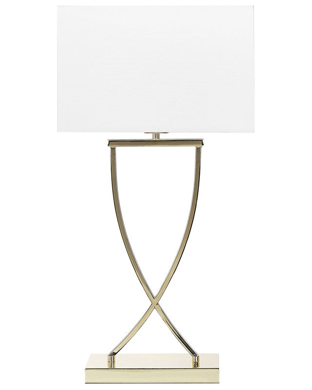 Table Lamp Gold Metal White Polycotton Shade Rectangular 62H cm Modern Living Room Beliani